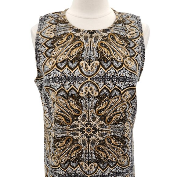 J. Jill Womens Medium Dress Paisley Print Shift Dress Boho Tan White Black Boho - Picture 2 of 9